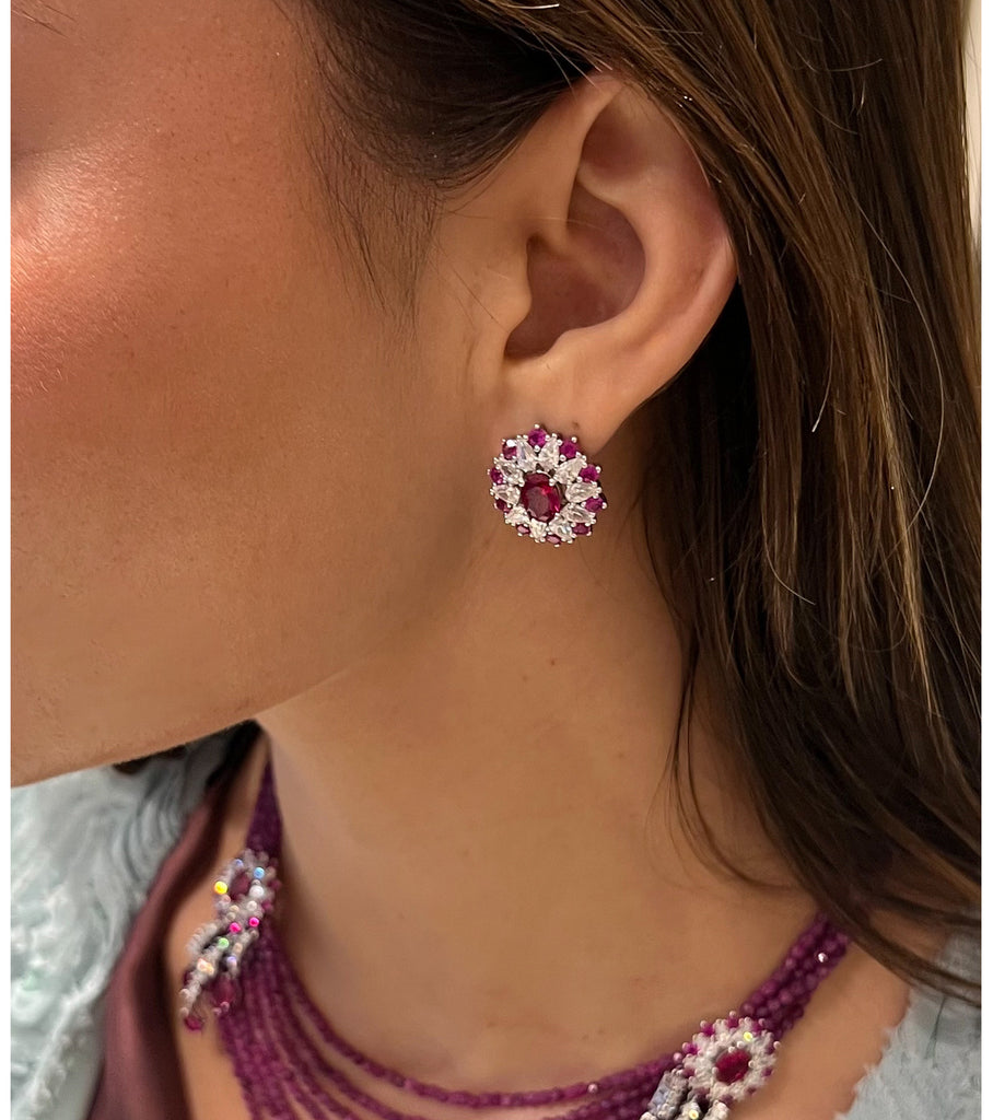 أقراط نحاسية مرصعة بالزركونيوم الأحمر