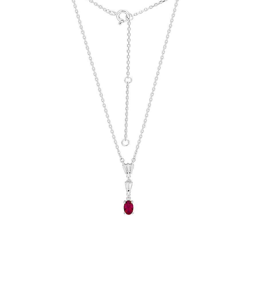 Baguette Drop with Red CZ Oval Necklace