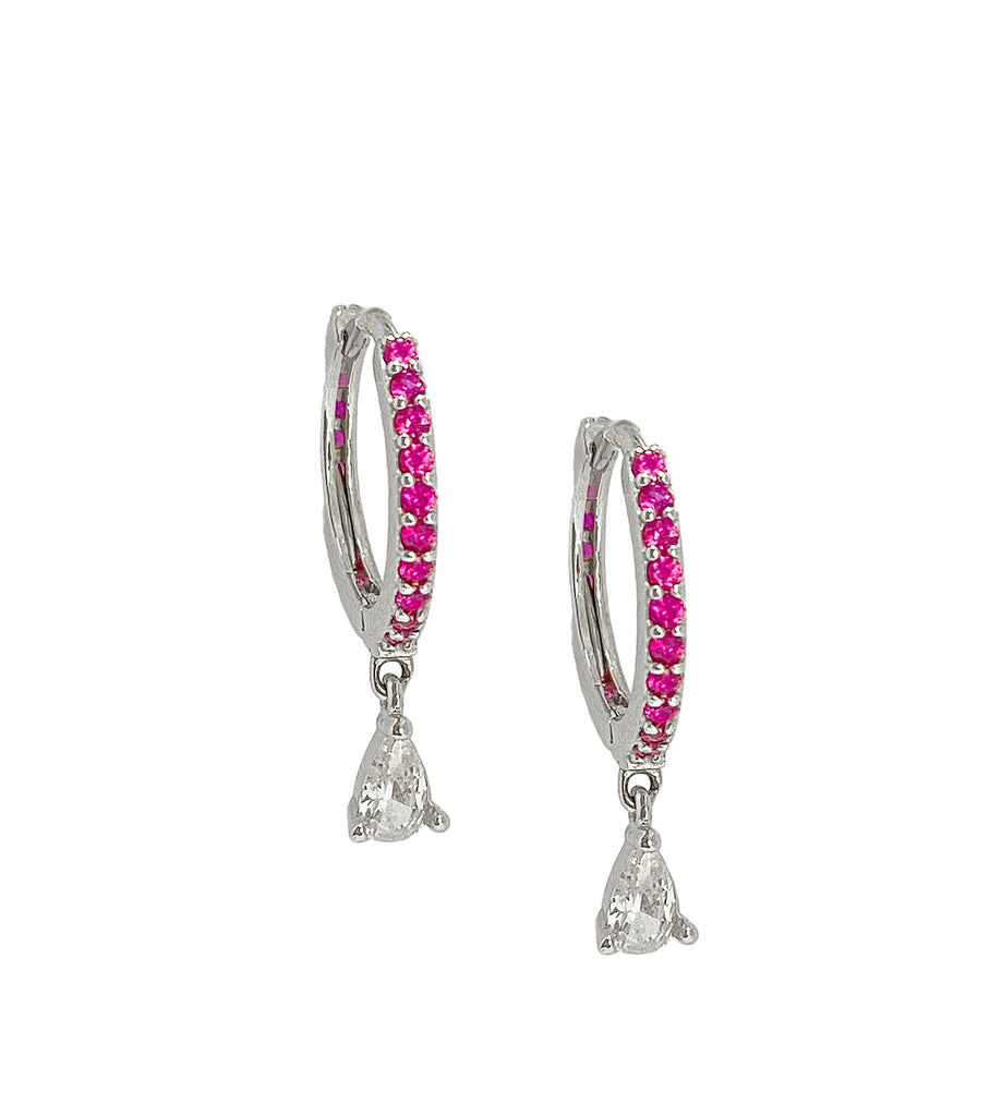 Colored CZ Red Drop Hoop Earring