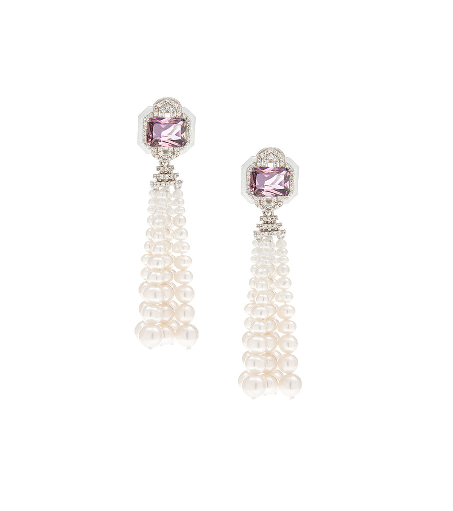 Pink Rectangular CZ Tassel Earring