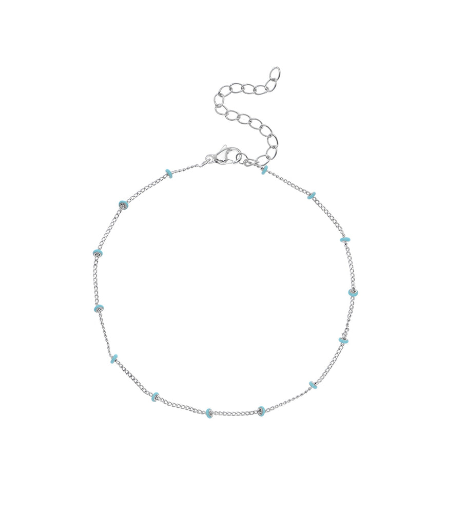 Light Blue Enamel Brass Chain Anklet