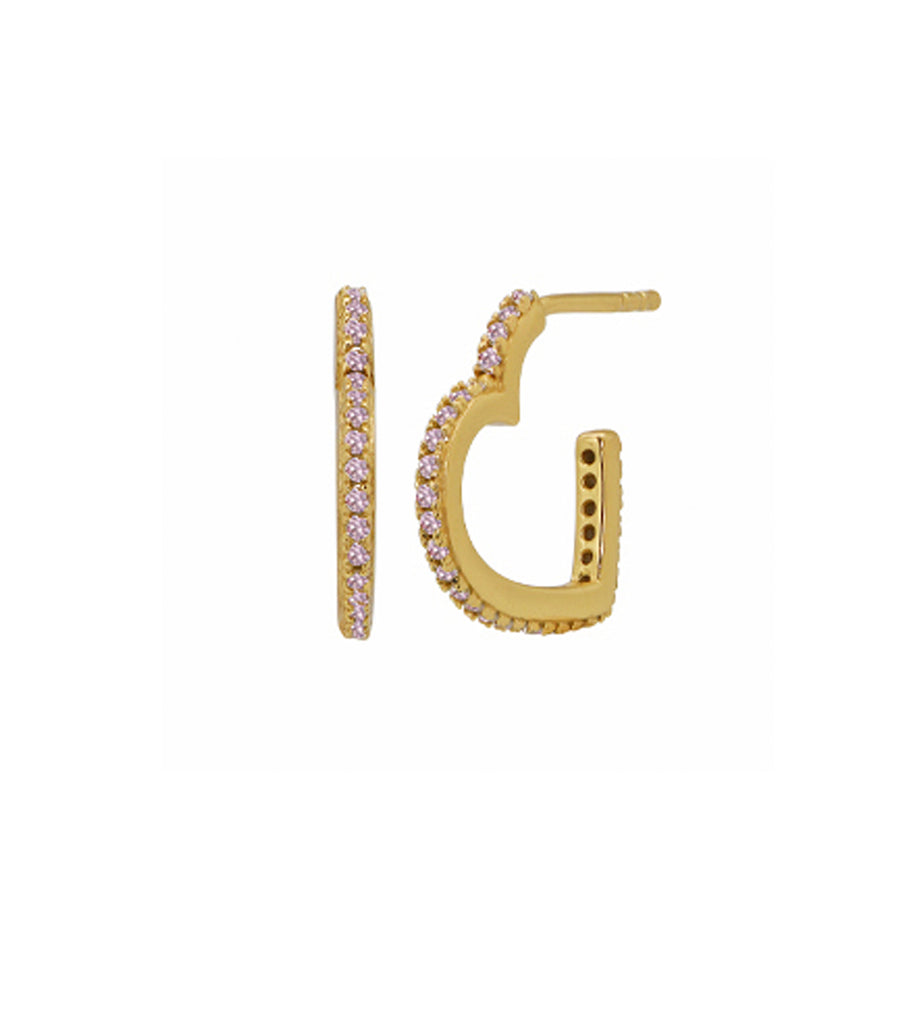 Pave Heart Pink CZ Hoop Earring