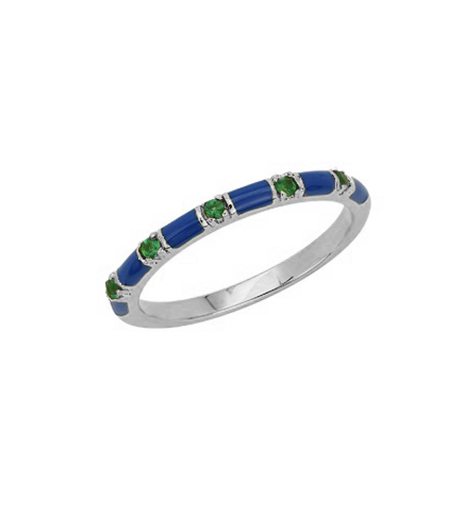 Nautical Blue Enamel with Green CZ Stacking Ring