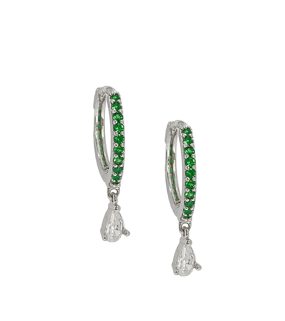 Colored CZ Green Drop Hoop Earring