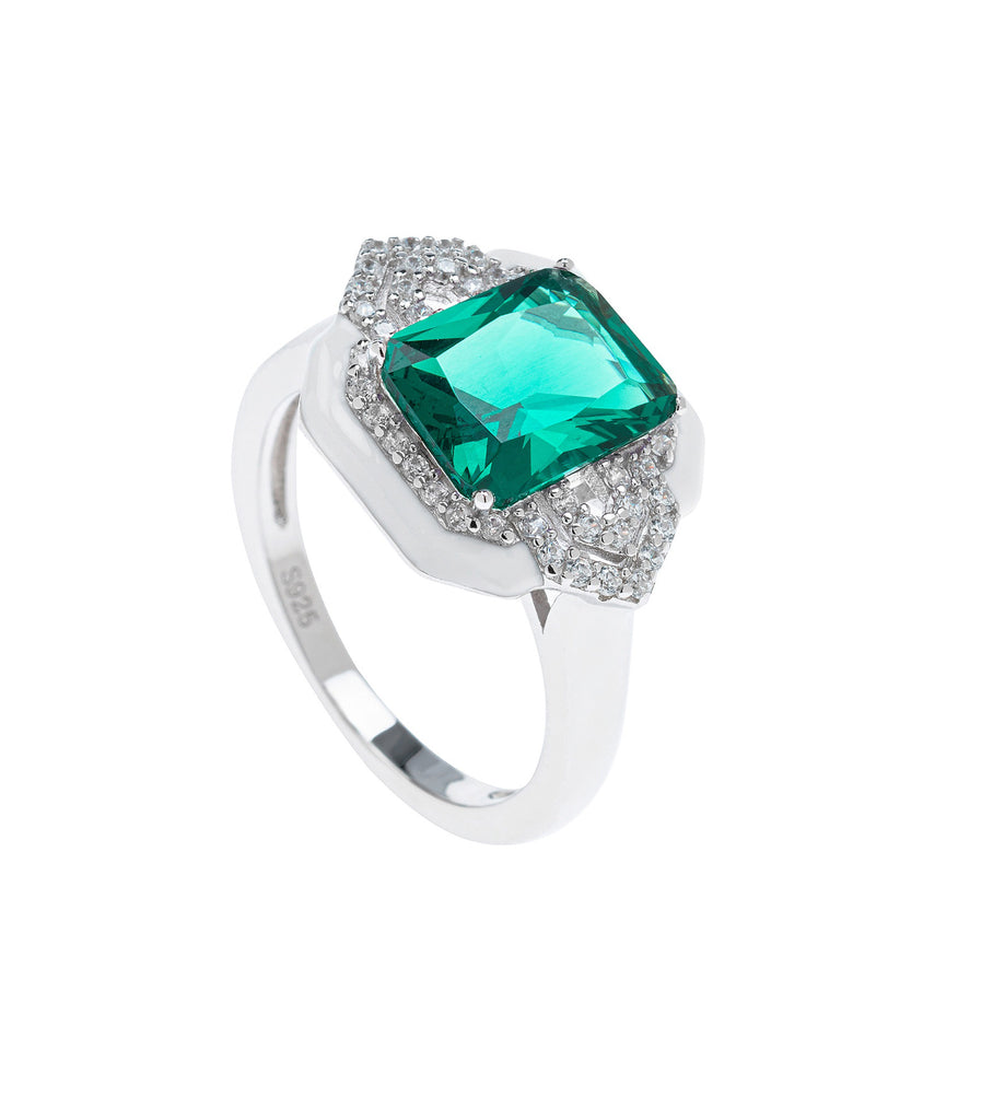 Green Rectangular CZ Ring