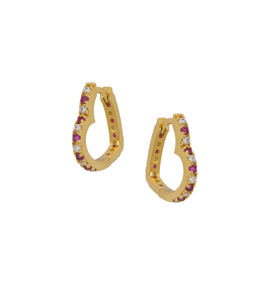 Red Pave Heart Hoops