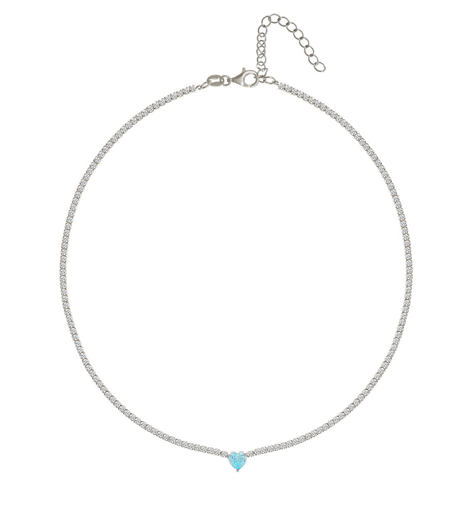 Light Blue CZ Heart Tennis Choker