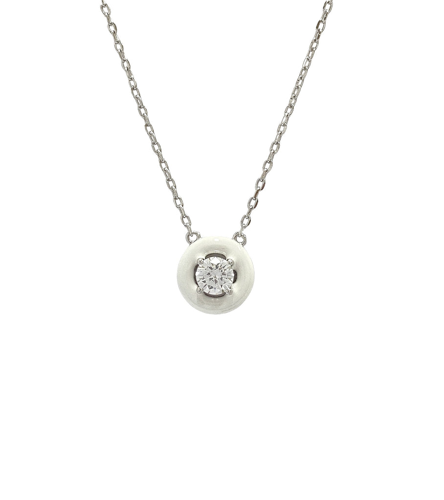 White Enamel with CZ Necklace