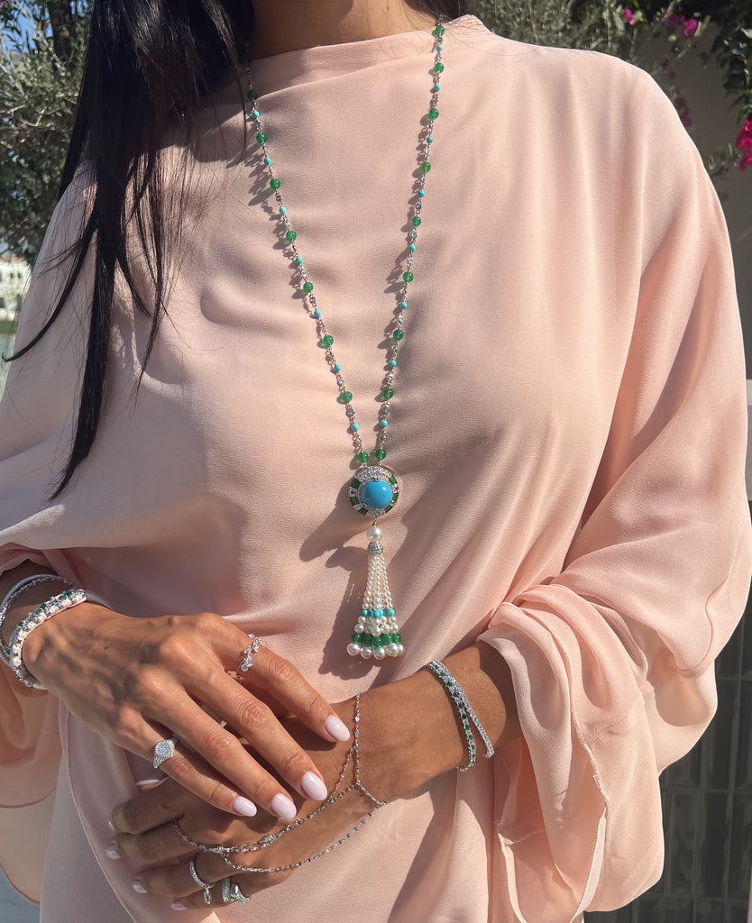 Brass Turquoise Dynasty Tassel Necklace