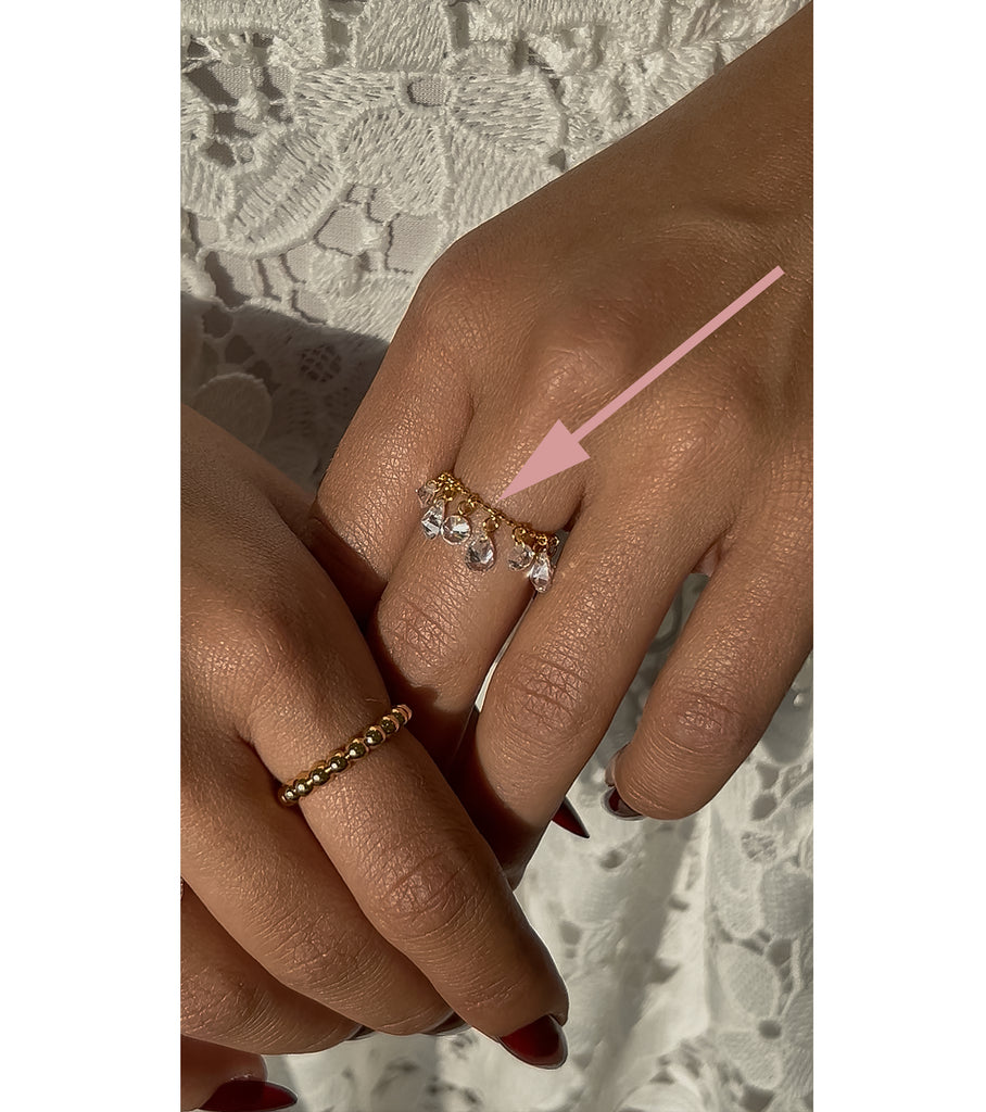 Drop and Round Charm Adjustable Ring