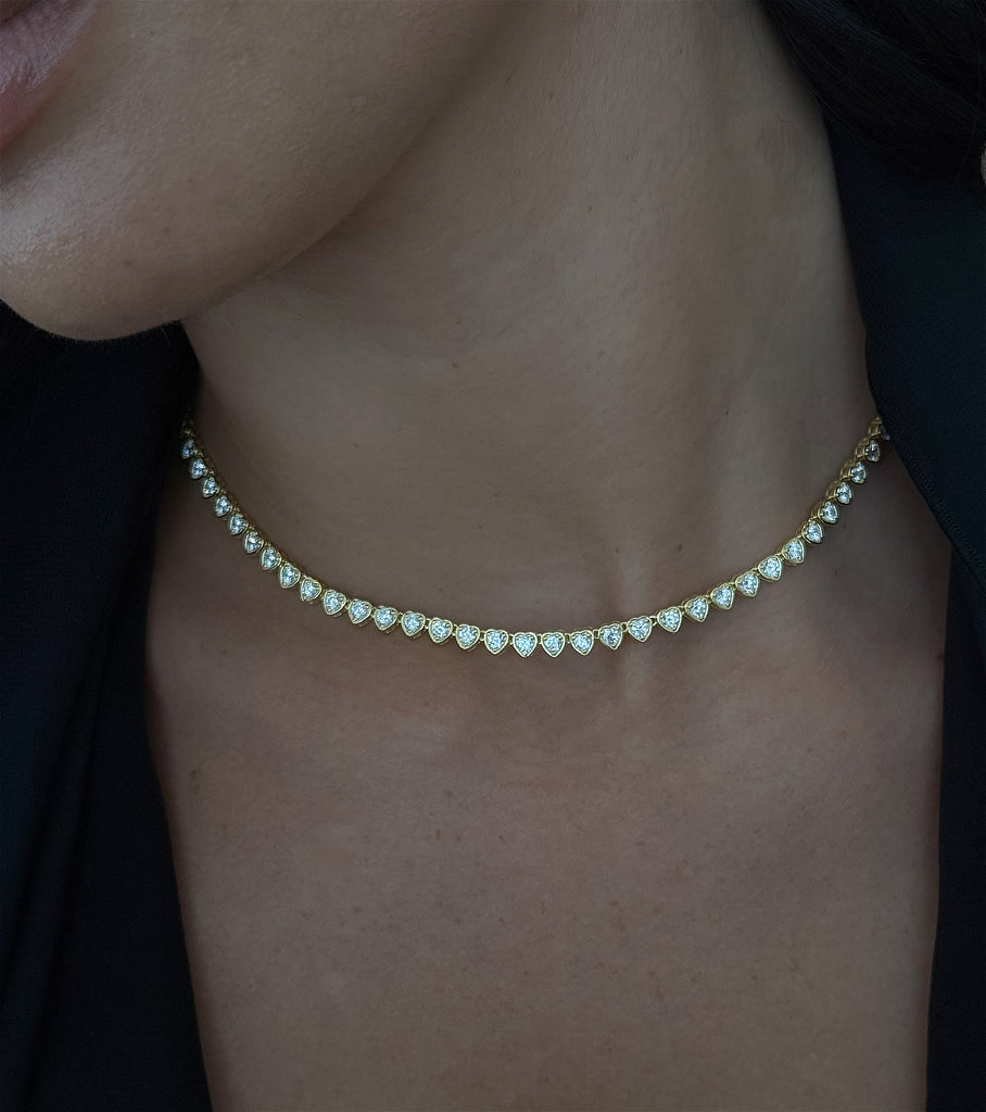 Bezel Hearts Tennis Necklace