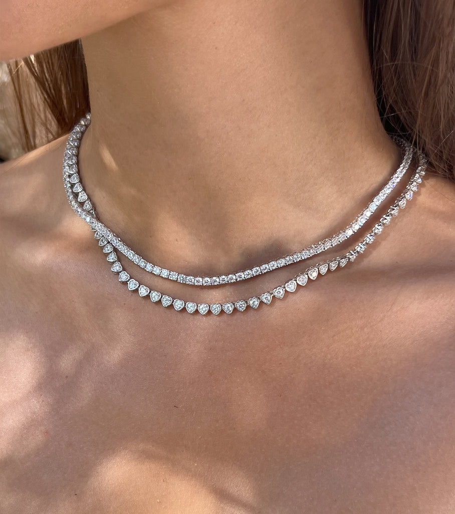 Bezel Hearts Tennis Necklace