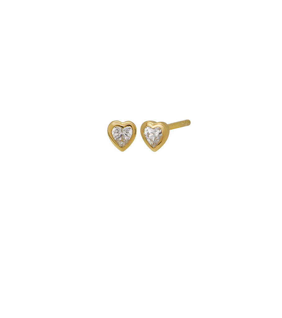 Single Bezel Heart Stud Earrings