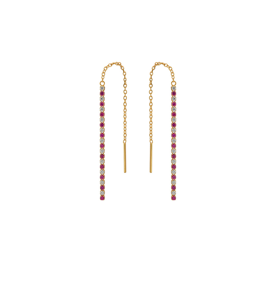 Red Alternating Micro Tennis Threader Earrings