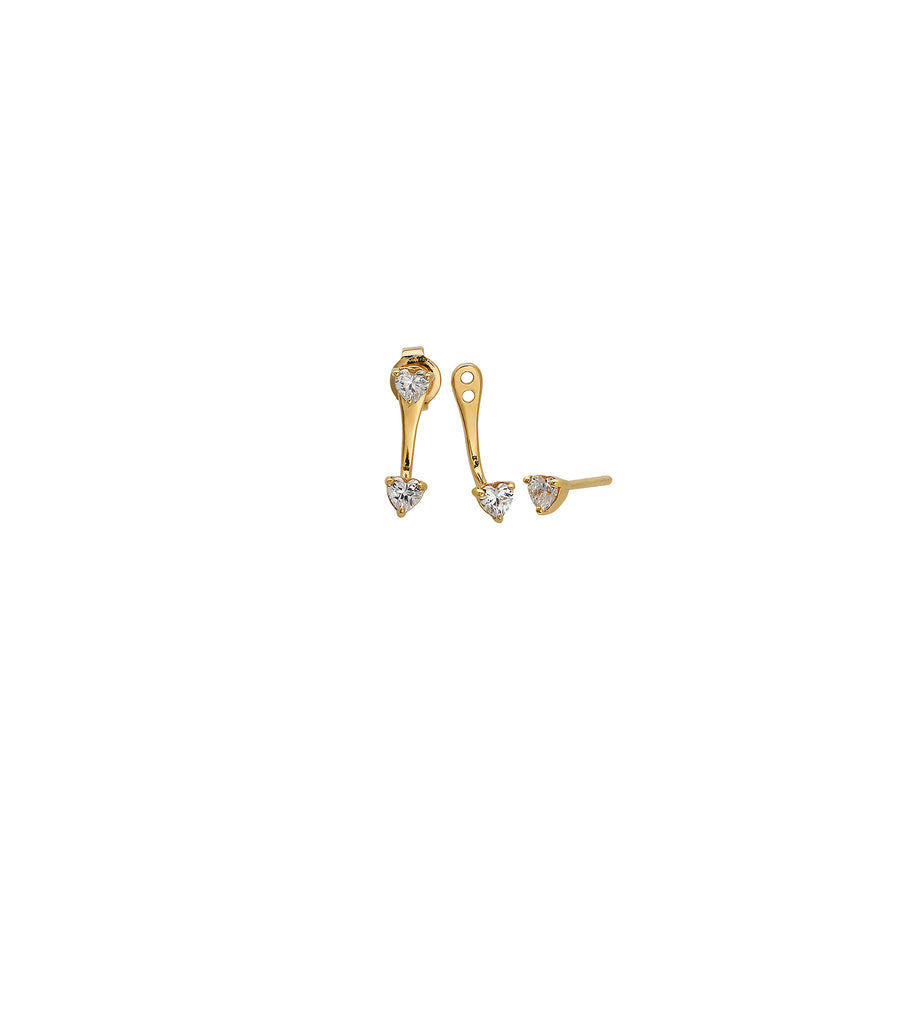 Mini Duo Heart CZ Jacket Earrings