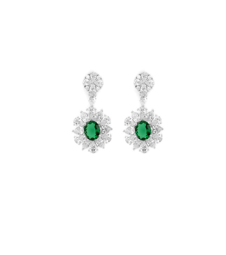 Green and clear CZ Dangle Earrings