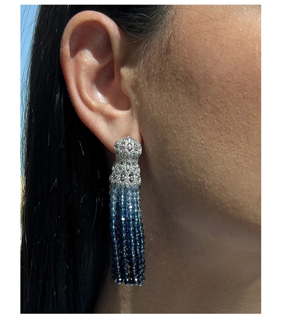 Brass with Blue Ombre Tassel Earrings