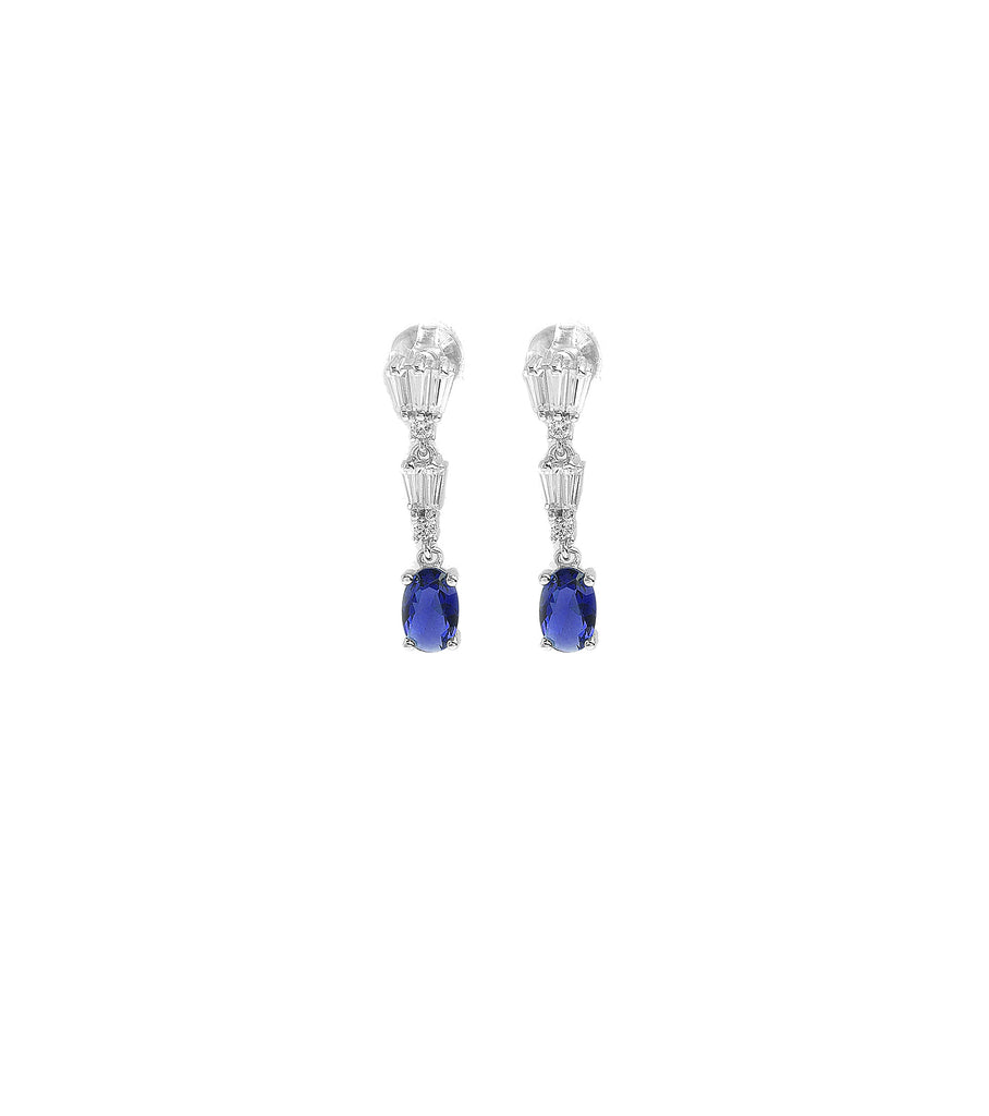 Baguette Drop with Blue CZ Oval Earrings