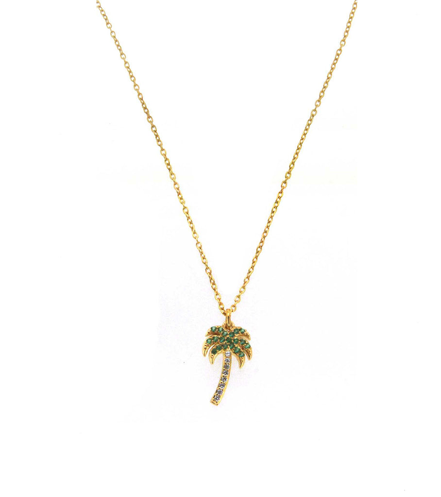 Green CZ Palm Tree Necklace