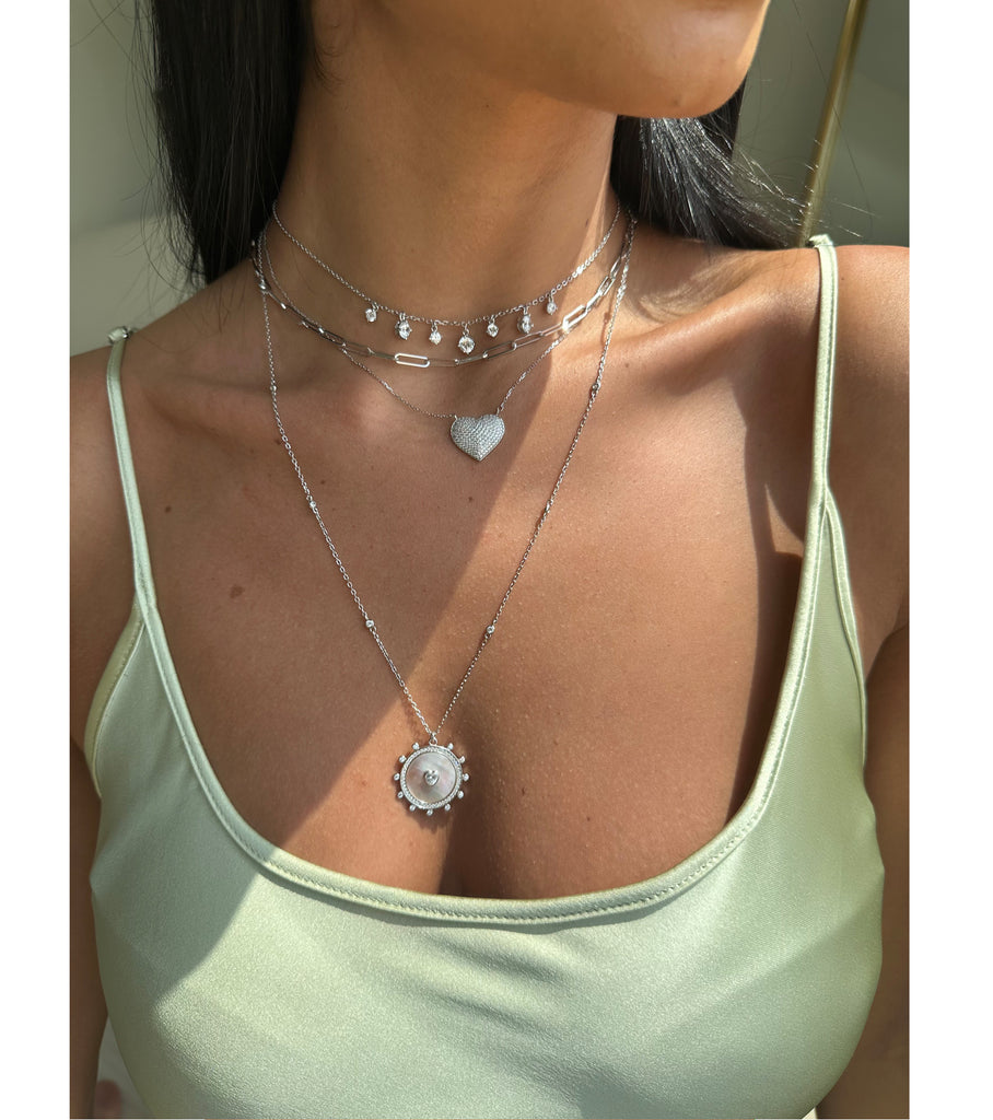 Mother of Pearl Necklace with Heart Cz Center