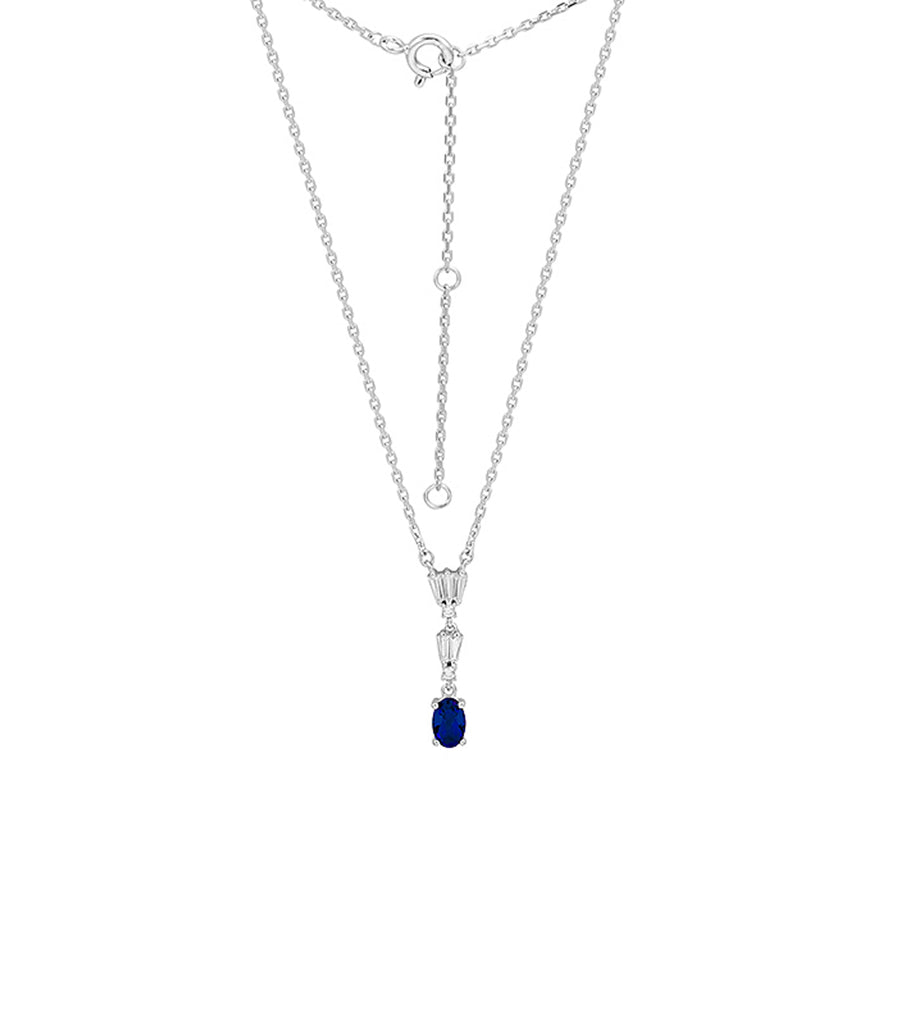 Baguette Drop with Blue CZ Oval Necklace