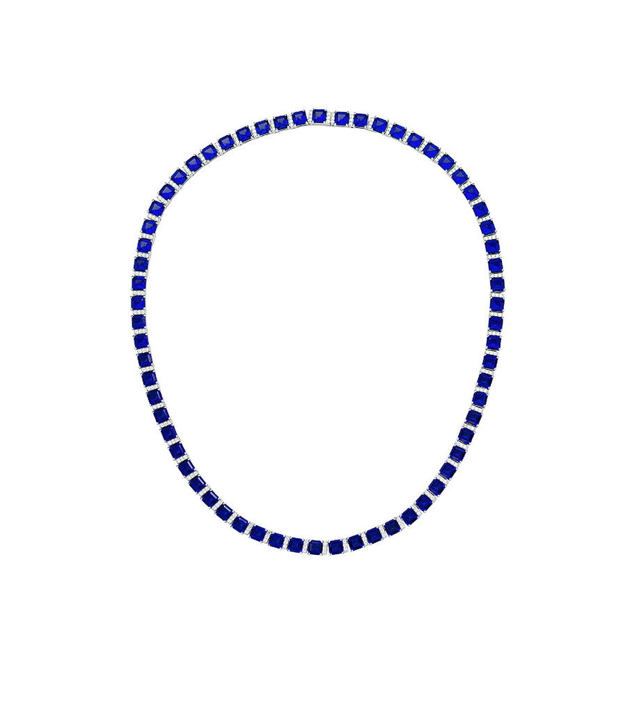 Square Cut Blue CZ Necklace