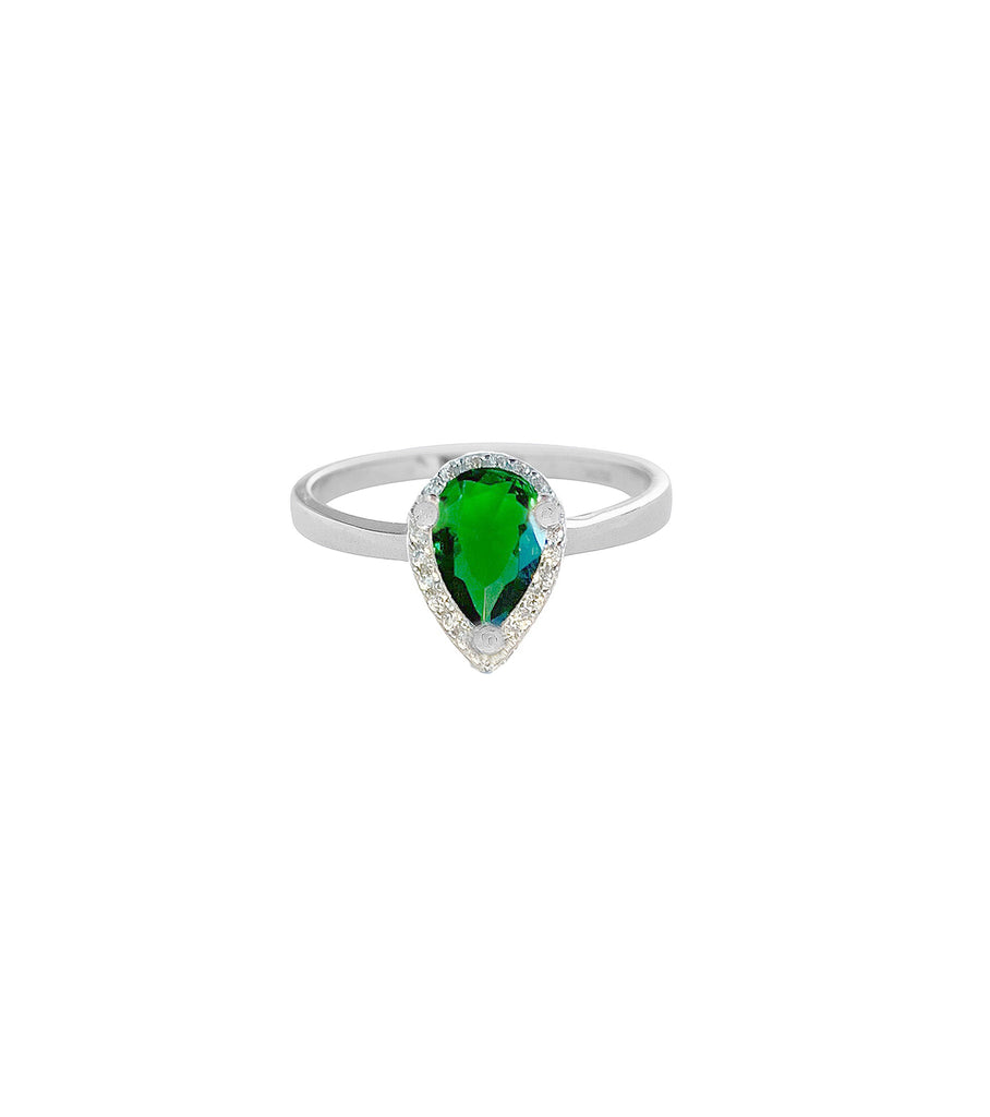 Framed Drop Green CZ Ring