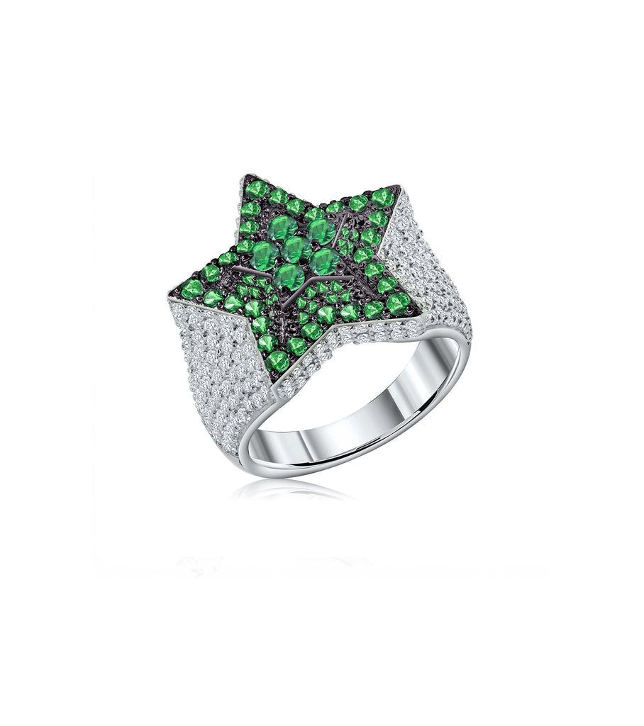 Green CZ Star Pinky Ring خاتمللخنصر بتصميم نجمة كبيرة زركون أخضر