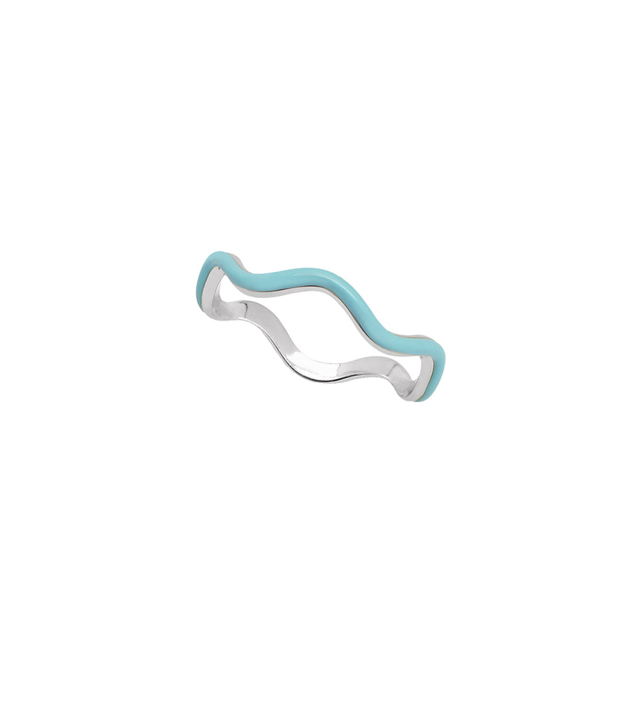 Brass Light Blue Enamel Fluid Wavy Ring