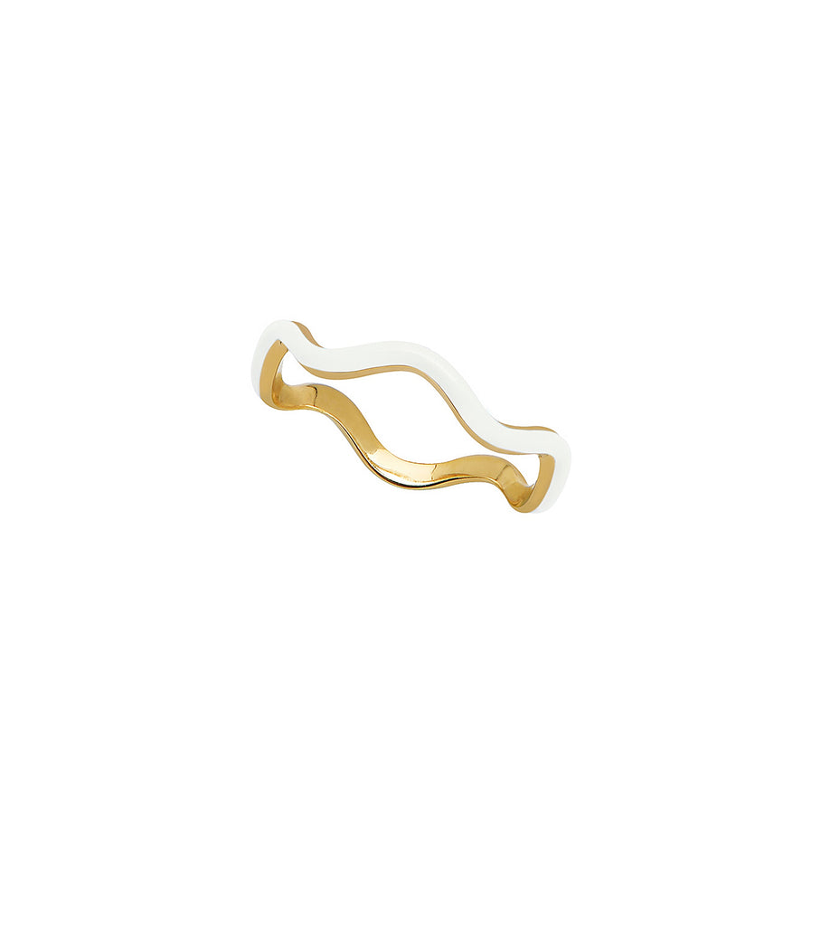 Brass White Enamel Fluid Wavy Ring