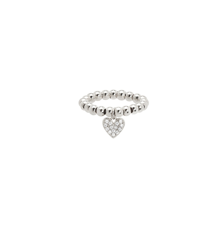 Stretch Beads Brass with CZ Heart Charm Ring