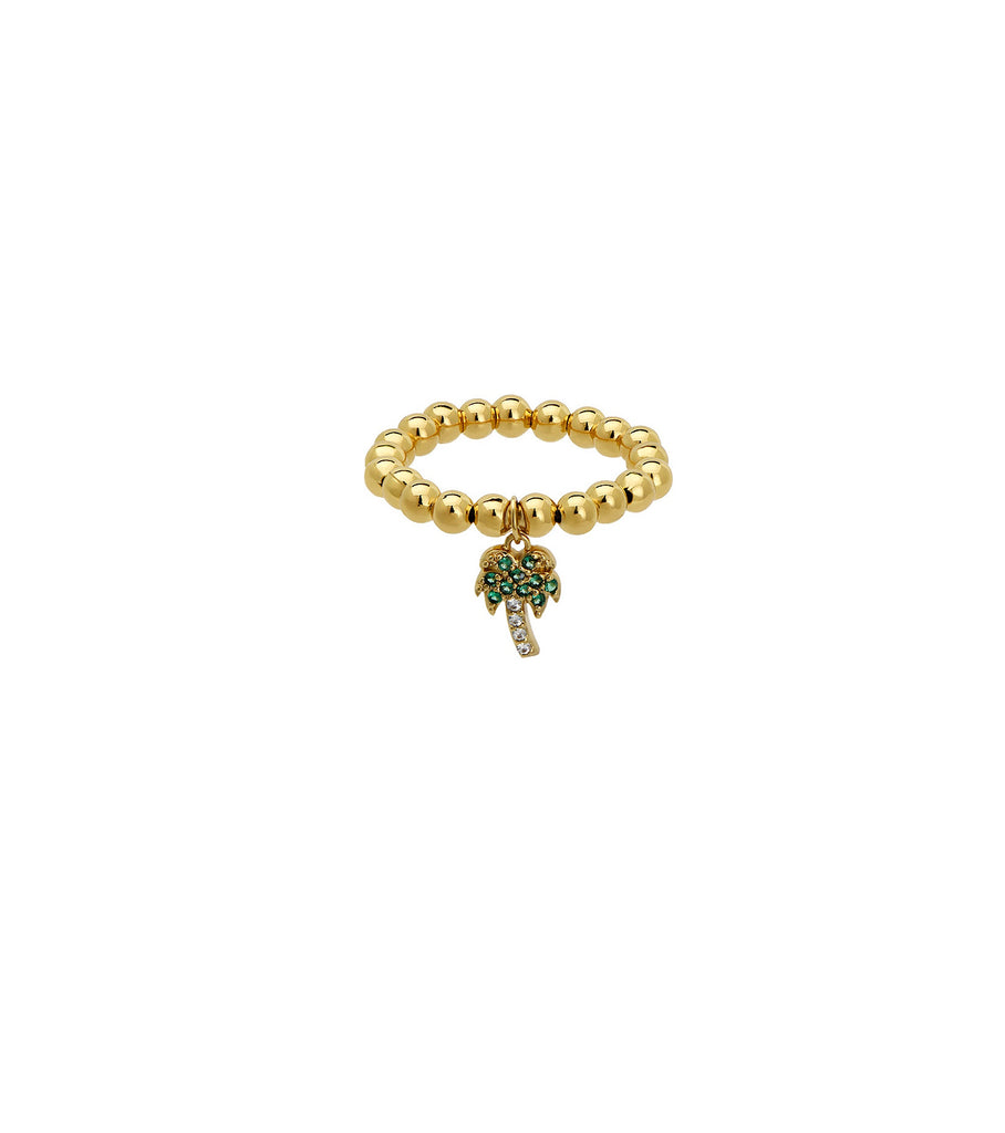 Stretch Beads Brass with Green Palm Tree Ring