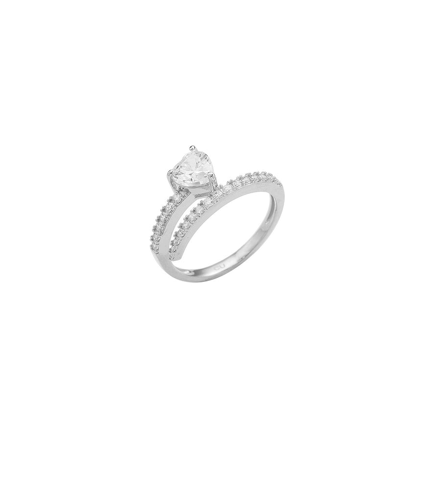 Open Pave with Heart CZ Ring