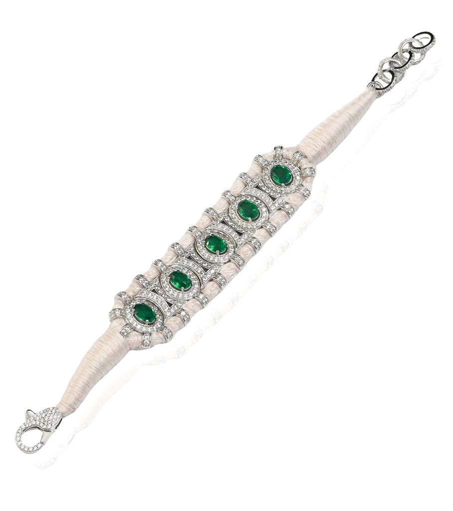 Light Beige Thread Green Oval CZ Bracelet