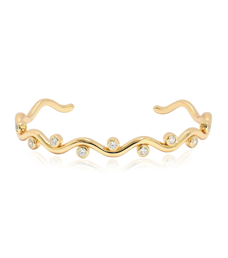 Wavy Bezel-Set Cuff Bangle