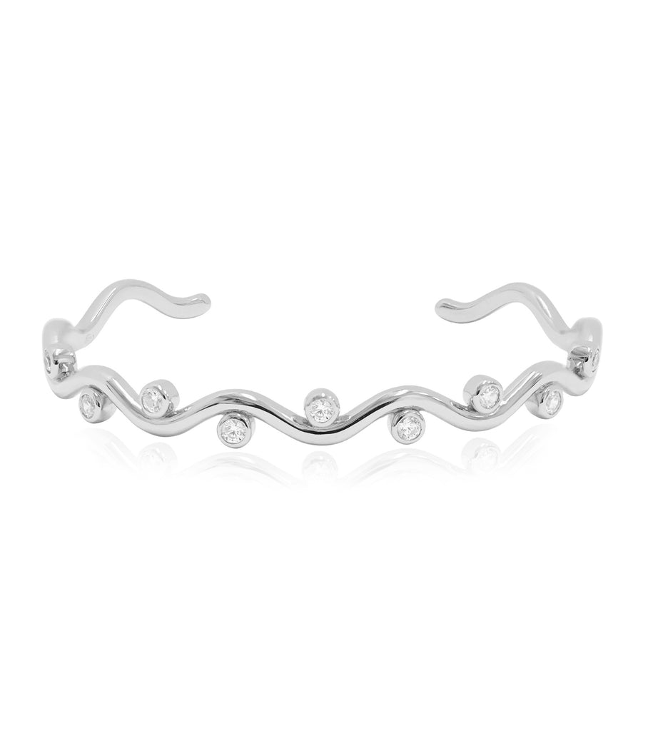 Wavy Bezel-Set Cuff Bangle