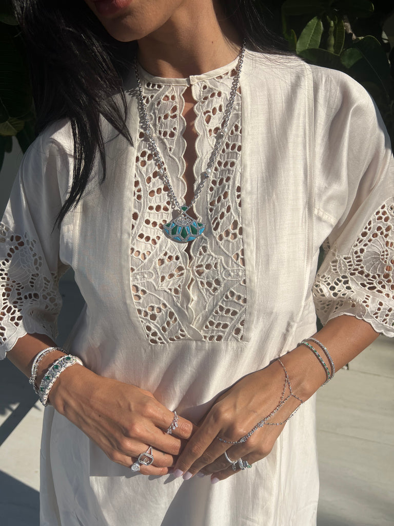 Brass Blue and green Enamel Necklace 55CM