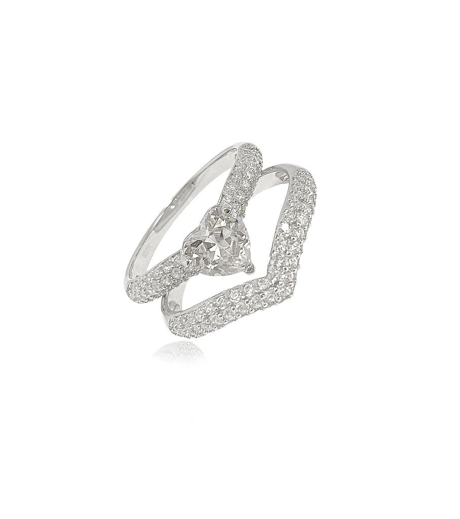 Two piece Curve with Heart CZ Band Rings