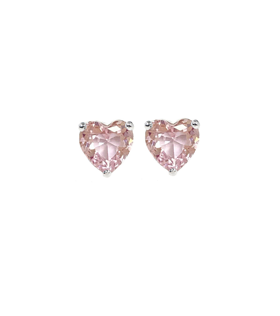 Pink Heart Solitaire Studs