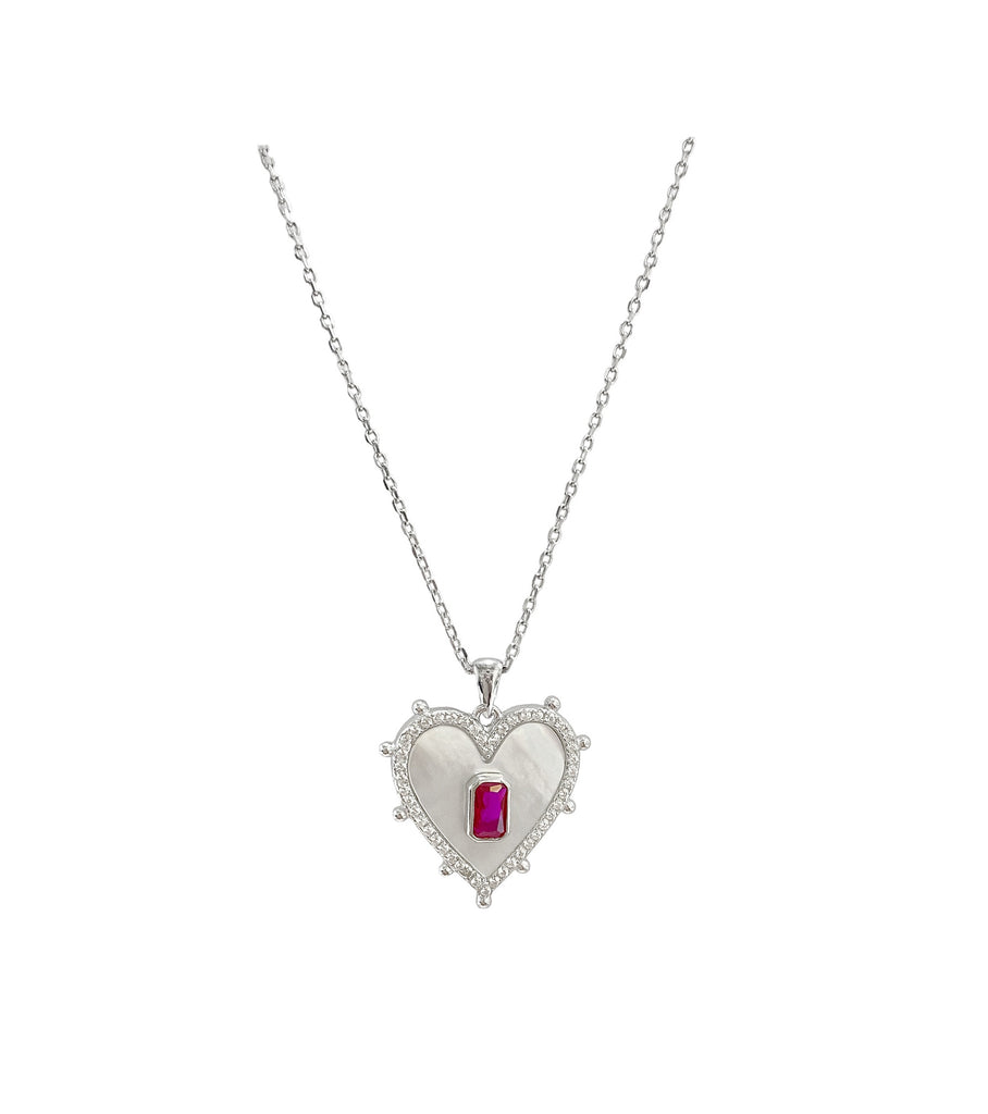 Red CZ Heart MOP Necklace