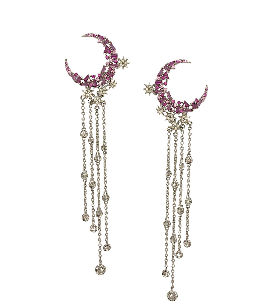 Pink CZ Crescent Moon Earring