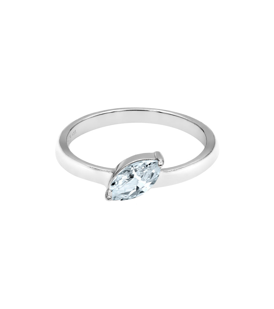 White Marquise Enamel Ring خاتم مزين بمعدن المينا الأبيض وحجر ماركيز شفاف