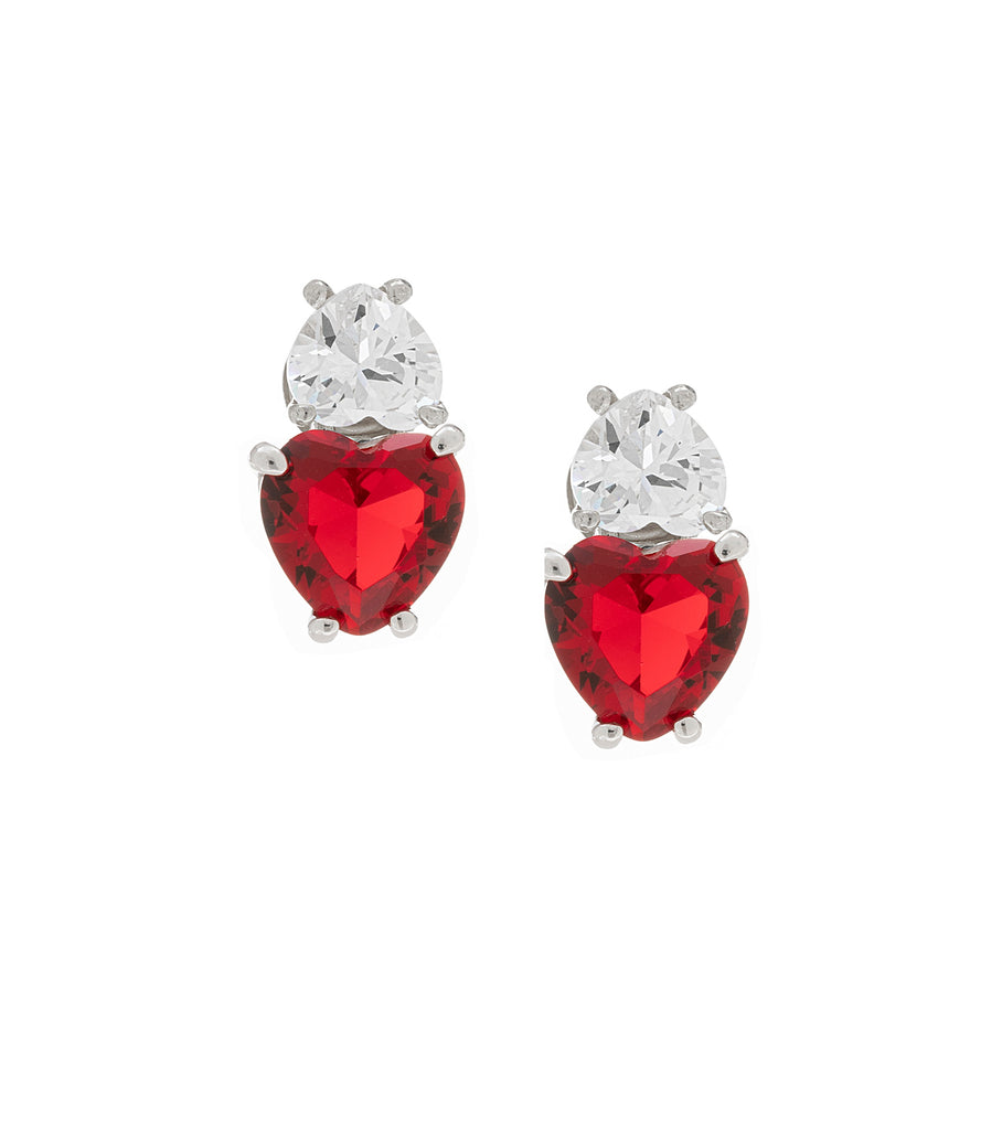 Red CZ  Double Heart Earring