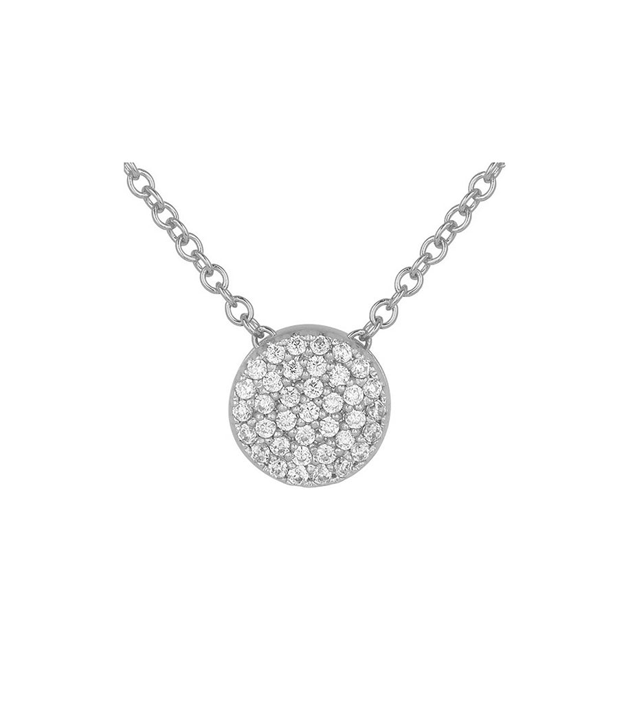 Dome Puffed Pave Disc Necklace