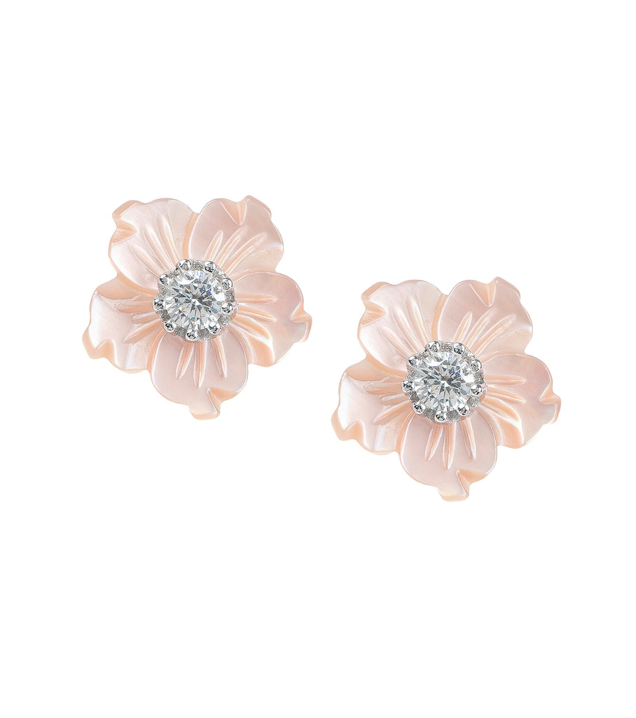 Pink Mother of Pearl Flower Stud Earring