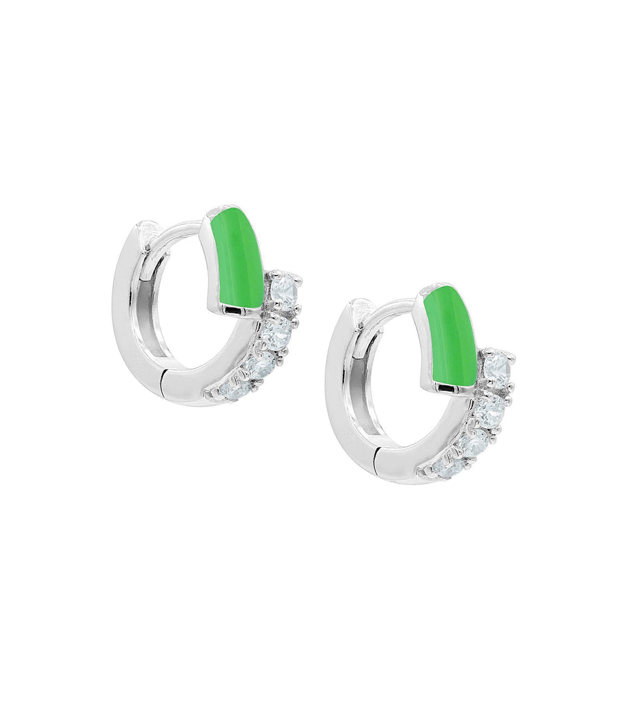 Classic Green Enamel CZ Huggies