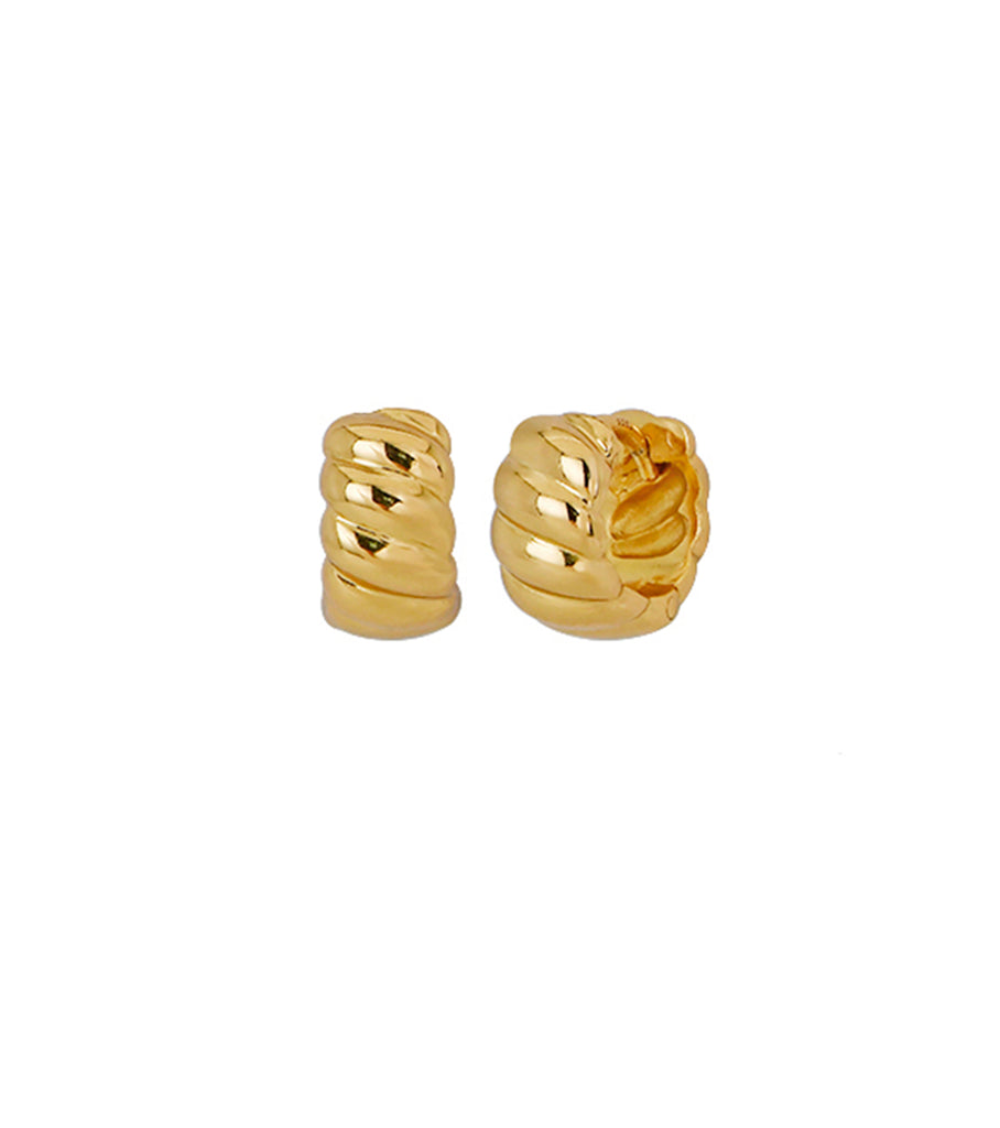 Plain Croissant Brass Huggie Hoop Earring