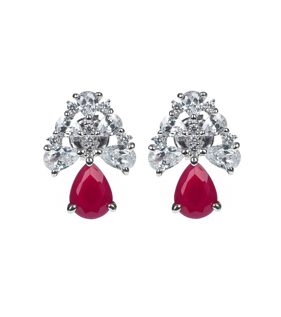Red CZ Bombay Earrings أقراط بومباي مزيّنة بتصميم كمثرى لون روبي