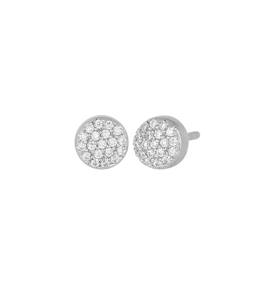 Dome Puffed Pave Disc Stud Earrings