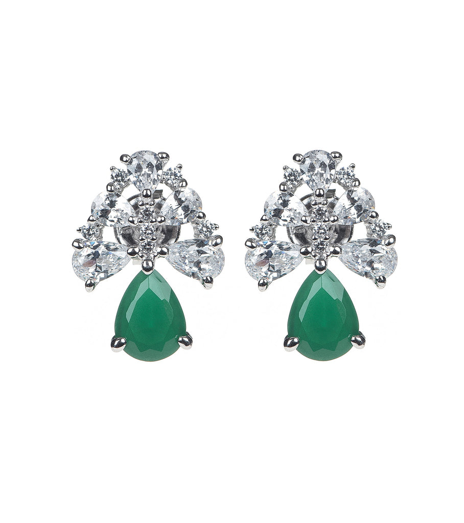 Green CZ Bombay Earrings أقراط بومباي مزيّنة بتصميم كمثرى لون أخضر